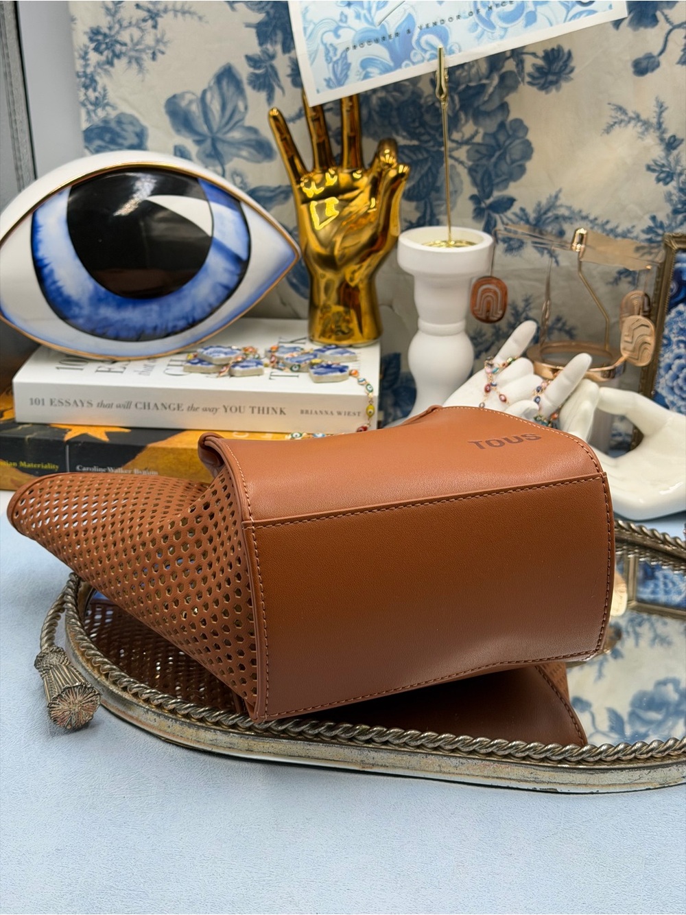 🆕 TOUS 🧿 NWOT Small TOUS Tulip Cutout Mesh Bag, with Top Handle - Camel Brown - Picture 12 of 13